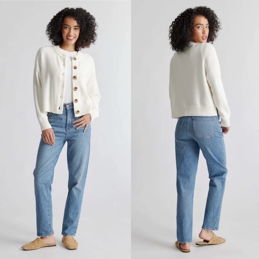 Quince 100% Organic Cotton Cropped Cardigan Ivory XL - Picture 8 of 8